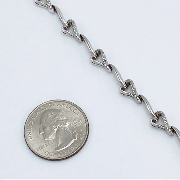 Vintage Heng Ngai Sterling Silver Genuine Diamonds Hearts Link Bracelet - Picture 5 of 10